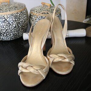 BCBGMAXAZRIA Open-Toe Gold Heels (Size 9.5)